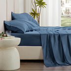 Love's cabin Satin Queen Sheets Set - 4 Piece Ash Blue Silky Bed Sheets Set with Deep Pocket, Luxury Silk Feel Satin Queen Size Sheet Set (1 Flat Sheet,1 Fitted Sheet,2 Pillow Cases)