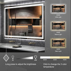 Lighted Vanity Mirror, 60x36 Inch Gradient Front and Backlit LED Mirror for Bathroom, 3 Colors Dimmable CRI>90 Double Lights, Enhanced Anti-Fog, Hanging Plates Wall Mount LED Light Mirror