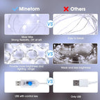 Minetom Curtain Lights, 300 LED Dimmable Fairy Lights with Remote and Timer, 8 Modes, USB Powered String Lights for Room Wall Party Xmas Indoor Decor, Winter Wonderland Christmas Decorations