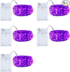 Minetom Halloween Fairy Lights - 5 Pack 7 FT 20 LED Battery Operated With Timer, Black Wire Indoor String Lights for Bedroom, Home, Party Decoration, Purple