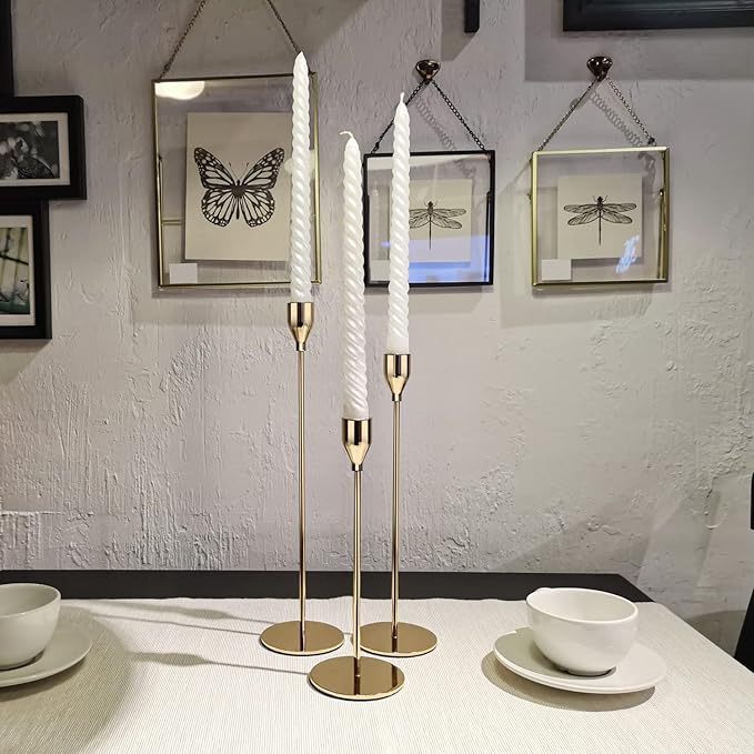 Gold Candle Holder Set of 12 Candlestick Holders Taper Candle Holders Metal Tall Candle Stick for Wedding Tables Centerpieces Candlelight Dinner Home Decor(Candles not Include)