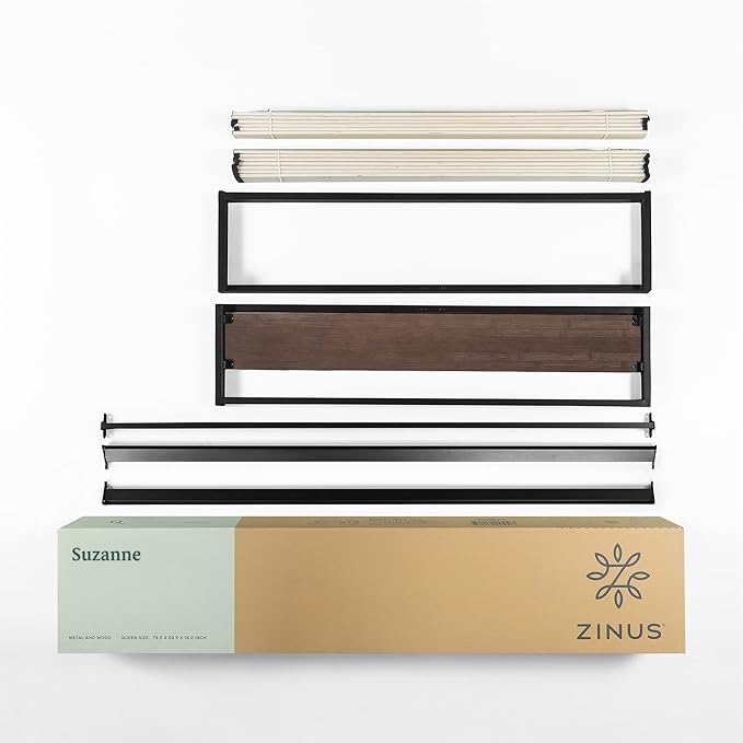 ZINUS GOOD DESIGN Award Winner Suzanne 14 Inch Bamboo and Metal Platforma Bed Frame, No Box Spring Needed, Wood Slat Support, Grey Wash, Queen