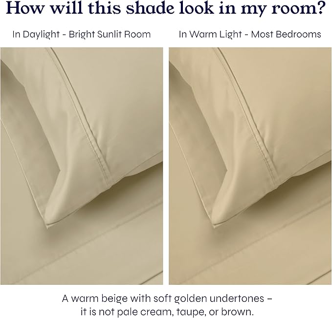California Design Den California King Sheet Sets - Soft 400 Thread Count Sateen, 100% Cotton Bed Sheets with Deep Pockets, Breathable, Cooling and Durable Bedding Set - Beige (Golden Tone)