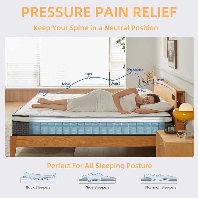 Queen Mattress, 12 Inch Queen Size Mattress in a Box, Memory Foam Hybrid Mattresses with Individual Pocket Spring for Motion Isolation & Silent Sleep, Pressure Relief, Medium Firm