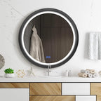 Round LED Mirror 24 Inch for Bathroom, Black Metal Frame Lighted Vanity Mirror,Wall Mounted Circle with Lights,6000K Anti-Fog & Dimmable Touch Button