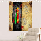 Batmerry African Ethnic Retro Tapestry,Vintage Motive Oil Landscape Fashion Wall Art Hanging Decoration Polyester Fiber White Ruffled Around for Dorm Room Bedroom Living Room, 59.1x51.2 inches