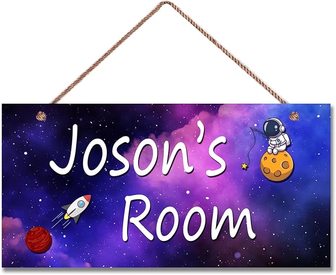 Personalized Signs Astronaut Sign Customized Signs Door Decoration Exquisite Decorative Signs For Boys Room Custom Name for Kids Room Wall Art Decor Outer Space Themed Decor Rocket Nursery Decor