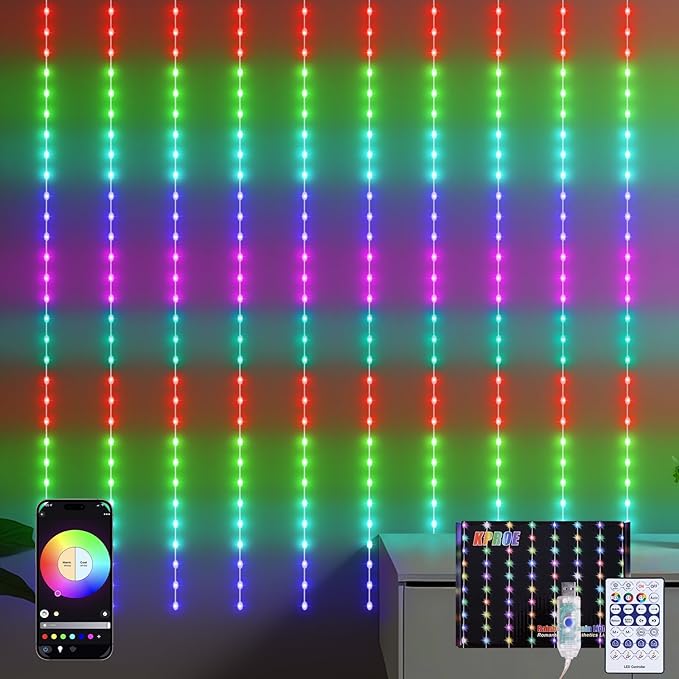 KPORE Smart Fairy Curtain Lights - 300 LED Color-Changing String for Indoor/Outdoor Decor - Christmas, Weddings, Parties & Room Backdrop
