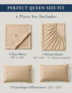 LANE LINEN 100% Organic Cotton Queen Size Sheets Set, Eco Friedly Mercerized Fully Elasticized Queen Sheets, Naturally Temperature Regulating Cooling Cotton Sheets- Linen