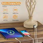 Bedside Table Lamp for Bedroom Set of 2 - Beige Nightstand Lamps with USB C+A Ports,Rustic Distressed Farmhouse Bedroom Lamp - Lamp for Living Room Reading Bed Side End Table Bulbs Included