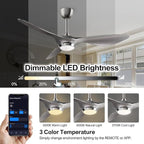 reiga 52 Inch Modern Smart WiFi Ceiling Fan with Light and Remote Control, Living Room Bedroom Patio 3 Blade Ceiling Fans with Reversible Mute DC Motor, Silver