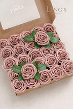 Ling's moment Artificial Flowers 25Pcs Dusty Rose Roses Decor w/Stems,3" Real Touch DIY Foam Floral for Wedding Bouquet/Centerpieces, Outdoors Party Backdrop, Room/Table, and Garden/Pot Decorations