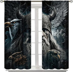 Fantasy Norse Viking Curtains for Bedroom - Cool Gothic Vintage Vikings Mystical Symbol Eagle Window Drapes,Energy Saving Thermal Insulated Rod Pocket Bedroom Blackout Curtains 2 Panels 63L x 27.5W