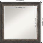 Amanti Art Brown Bathroom Mirror for Over Sink, 23x23 Bark Rustic Char Narrow Square Vanity Mirror, Medium Country Rustic Frame, Hangs Horizonally and Vertically, Bathroom Wall Decor, Beveled Edge