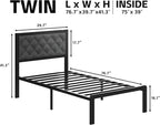 Twin Bed Frame with Headboard Linen Upholstered Bed Frame Platform,All Metal Slats Support Platform Bed Frame with Storage Space,Easy Assembly,Noise Free,No Box Spring Needed,Grey