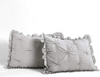Lush Decor Ravello Pintuck Ruffle Skirt Bedspread Set - Luxe 3 Piece Ruffled Bedding Set - Traditional Glam & Farmhouse Inspired Bedroom Decor - King, Light Gray