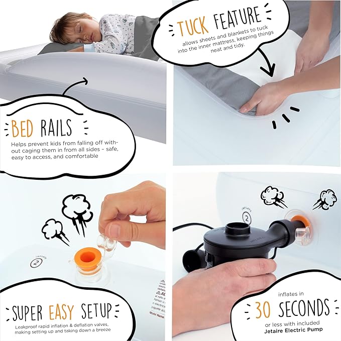 The Shrunks Inflatable Toddler Travel Bed with Safety Bumpers | Portable Toddler Bed for Kids | Toddler Air Mattress | Air Mattress with Bed Rails
