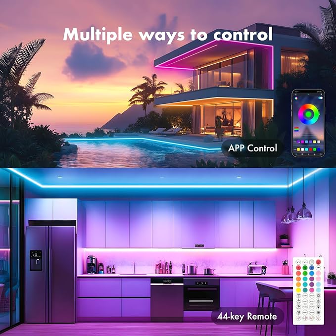 Neon Rope Lights, JIAMEI 100FT RGB LED Strip Lights, App Control, IR Remote, Music Syncing, Outdoor IP67 Waterproof, Flexible Strip Cuttable for Bedroom, Gaming, Party(2 Rolls of 50FT)