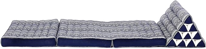 Leewadee - Comfortable Japanese Floor Mattress - Thai Floor Bed with Triangle Cushion - Futon Mattress - Thai Massage Mat, 67 x 21 inches, Blue White, Kapok Filling