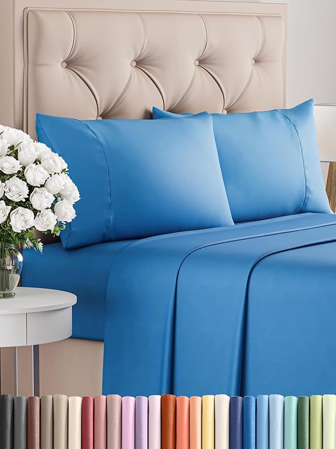 Twin XL 4 Piece Sheet Set - Comfy Breathable & Cooling - Ultra Soft Hotel Luxury Bedding Set w/ 8-16 Inch Deep Pockets - 1 Flat & 1 Fitted Sheet & 2 Pillowcases - Wrinkle Free & Easy Care - Royal Blue