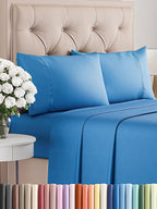 Twin XL 4 Piece Sheet Set - Comfy Breathable & Cooling - Ultra Soft Hotel Luxury Bedding Set w/ 8-16 Inch Deep Pockets - 1 Flat & 1 Fitted Sheet & 2 Pillowcases - Wrinkle Free & Easy Care - Royal Blue