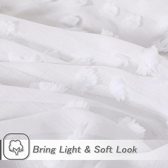 MYSKY HOME Pom Pom White Sheer Curtains for Bedroom Girls Room Curtains 84 Inches Long for Nursery Kids Light Filtering Boho Window Drapes, Rod Pocket, 38" Wide, 2 Panels