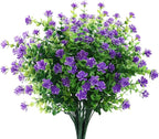 GREENRAIN Artificial Flowers Outdoor Fake Flowers for Decoration UV Resistant No Fade Faux Plastic Plants Garden Porch Window Box Décor (6 Bundles, 3#Purple)