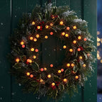 QBIS 40 LED Berry Cluster Lights - Red, Orange & Yellow Battery Powered Christmas Lights with Timer, String Lighting Perfect for Christmas, Fall and Fireplace Cozy Lighting. Indoor and Outdoor use.