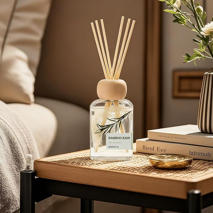 Reed Diffusers for Home, Bamboo Rain Scent 100ml （3.38oz） | Long-Lasting Natural Scented Oil for Use in Home, Bathroom, Office & Room Decor | Aromatherapy Air Freshener