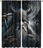 Fantasy Norse Viking Curtains,Cool Gothic Vintage Vikings Mystical Symbol Eagle Window Treatments Thermal Insulated Rod Pocket Blackout Drapes for Bedroom 2 Panels 54L x 21W