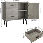 Iwell Storage Cabinet with 3 Drawers & Adjustable Shelf, Sideboard Buffet Cabinet, Small Freestanding Floor Storage Unit, for Living Room, Home Office, Rustic Grey