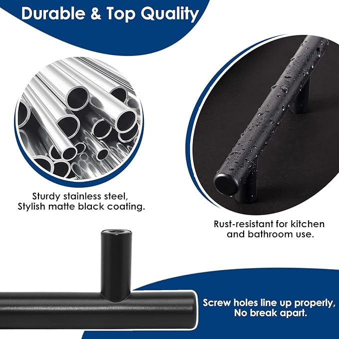 HBL' 10 Pack | 3 Inch Center to Center Matte Black Cabinet Pulls Kitchen Cabinet Handles,Made of Stainless Steel,Ideal for Cabinet,Drawer,Cupboard and Wardrobe.