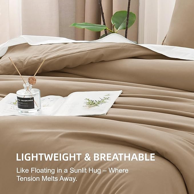 Litanika Comforters Taupe Super King Size, 3 Pieces Lightweight Solid Bedding Set & Collections, All Season Fluffy Bed Set (120x120In Comforter & 2 Pillowcases)