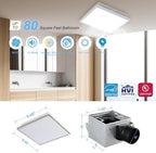 Tech Drive Modern Nickel Bathroom Exhaust Fan with Light, 80CFM, 1000lm Dimmable 5CCT LED Light Selectable, Quiet Ventilation fan with night light,Energy Star Certified,Decorative Nickel Trim