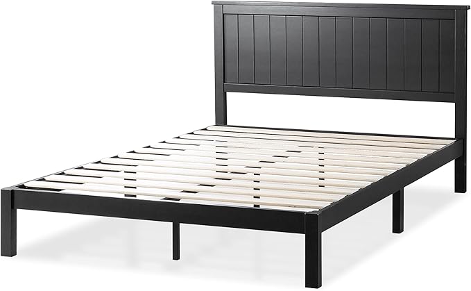 ZINUS Santiago Platform Bed Frame, Wood Slat Support, No Box Spring Needed, Easy Assembly, Queen, Black