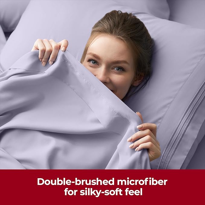 Mellanni Extra Deep Twin XL Sheets - 3 PC Iconic Collection Bedding - Hotel Luxury, Ultra Soft, Cooling Bed Sheets - Wrinkle, Fade, Stain Resistant (Twin Extra Long, Lavender)