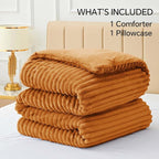 BEDELITE Fleece Twin Comforter Set -Super Soft & Warm Fluffy Rust Orange Bedding, Luxury Fuzzy Heavy Bed Set for Winter with 1 Pillow case