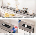 HOOBRO 63" Narrow Console Table with Charging Station, 5.9" Sofa Table with 2 Power Outlets and USB Ports, Long Entryway Tables Behind Couch Table, for Hallway, Livingroom, Greige and Black BG165UXG01
