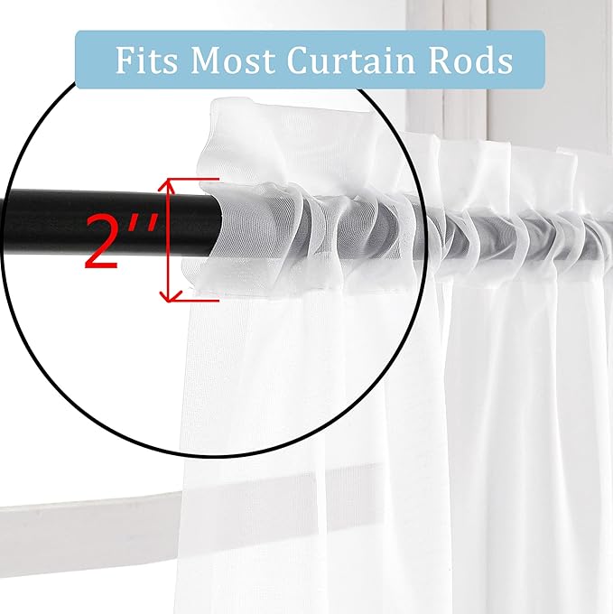 OWENIE Sheer White Curtains 144 inch Extra Long, Elegant and Airy Drapes Translucent Window Treatments for Living Room/Bedroom, White, 2 Panels=84" Wide