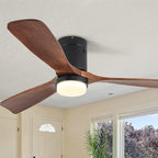 Ceiling Fans with Lights, 52" Wood Ceiling Fan with Remote Control, 3 Walnut Fan Blades Reversible Quiet DC Motor 6 Speeds Timing Farmhouse Ceiling Fan for Bedroom/Living Room/Study/Porch