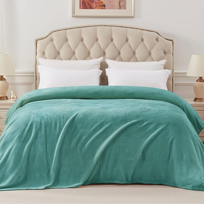 Exclusivo Mezcla Fleece Blanket Queen Size for Bed, Super Soft and Warm, All Season Use, Cozy, Plush, Lightweight, 90x90 Inches, Celadon