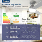 Amico Ceiling Fans with Lights, 42 inch Low Profile Ceiling Fan with Light and Remote Control, Flush Mount, Reversible, 3CCT, Dimmable, Noiseless, Silver Ceiling Fan for Bedroom, Indoor/Outdoor Use
