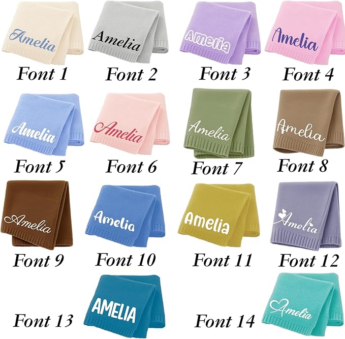 Personalized Embroidered Baby Blanket for Boys/Girls, Cotton Chunky Knit Customized Swaddle with Name, 40 * 30 inches, Handmade Receiving Nursery Blankets, Newborn, Birthday