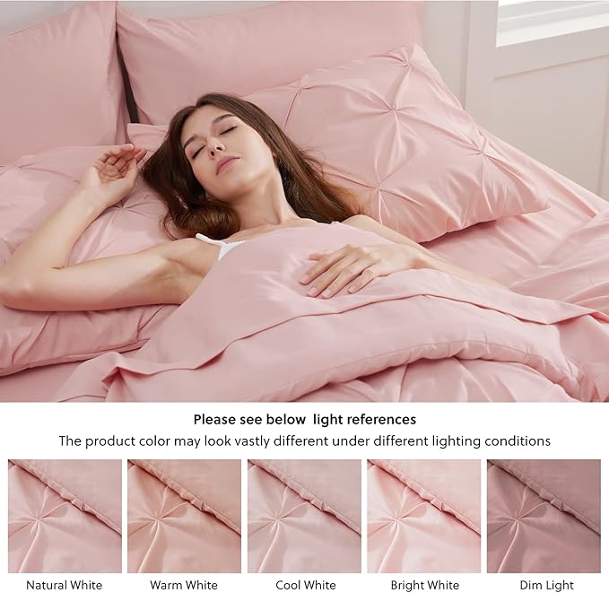 Bedsure California King Comforter Set Pink - Bed in a Bag Cal King Bedding Set 7 Pieces, GentleSoft™ Pintuck Bed Set Gift for Family, Pinch Pleat Pink Comforter with Sheets, Pillowcases & Shams