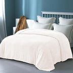Exclusivo Mezcla Fleece Twin Size Blanket for Bed, 90x66 Inches Soft Cozy Jacquard Flannel Blankets, Lightweight Fuzzy Plush Warm for Winter, Off White