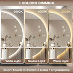 Half Moon Mirrors for Wall, 44"x22" Led Bathroom Mirror with Lights - 3-Color Backlit & Stepless Dimming-Anti-Fog-Modern Vanity Mirror-Shatterproof Glass-Memory