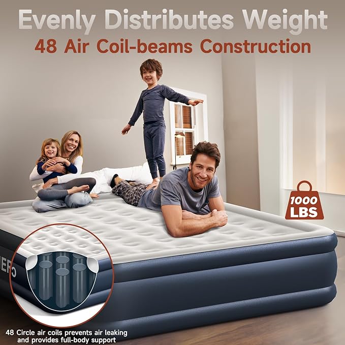 California King Size Air Mattress with Built in Pump, 18" Luxury Thick Inflatable Blow up Mattress for Guests & Home, Fast Self-Inflating Air Bed with Carry Bag for Camping