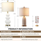 Modern White Table Lamps Set of 2 - Bedside Lamps for Night Stands, 26" Triple Gourd Ceramic Lamps for Living Room with USB A+C Ports & AC Outlet,3 Way Touch Lamps for Bedroom (LED Bulbs Included)