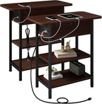 LIDYUK End Table with Charging Station, Flip Top Narrow Side Table for Small Spaces, Nightstands Set of 2 for Bedroom, End Tables Living Room Set of 2 with Storage Shelf, Cherry