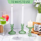 Suclain 24 Pcs Glass Taper Candle Holder Sets 12 Candlestick Holder with 12 White Long Candles for Wedding Party Decor Dinner Decoration(Green)